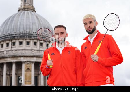 Ben Lane und Sean Vendy von Team GB während der Teamankündigung von Team GB Paris 2024 Badminton an der Londoner Börse. Bilddatum: Donnerstag, 30. Mai 2024. Stockfoto