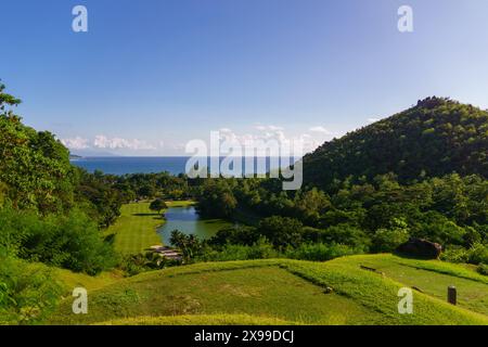 Der Golfplatz in Praslin, Seychellen Stockfoto