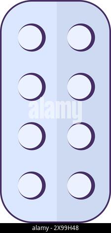 Blisterpackung mit runden, kleinen Tabletten. Schmerzmittel-Release-Form, medizinisch gestrichenes Cartoonelement für modernes und Retro-Design. Einfaches Farbvektorbild Stock Vektor