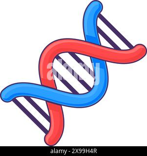 Symbol für spiralförmige DNA-Moleküle. Verdrehtes komplexes Molekül, medizinisch gestrichenes Cartoonelement für modernes und Retro-Design. Einfache Farbvektor-Piktogramme isolieren Stock Vektor