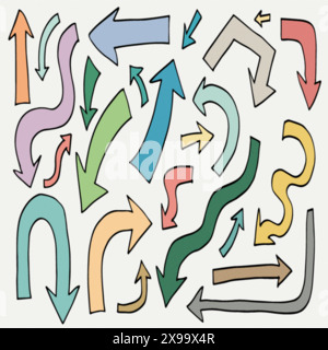 Verschiedene Zeichentrickfilme farbenfrohe verspielte Pfeilzeiger gesetzt Stock Vektor