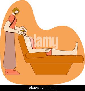 Gesichtsmassagen. Behandlungen durch professionelle Therapeutin im Spa. SPA-Design-Konzept. Abbildung isolierter flacher Vektor. Stock Vektor