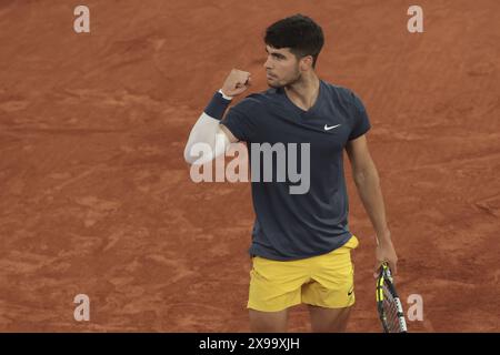 Carlos Alcaraz aus Spanien während des 4. Tages der French Open 2024, Roland-Garros 2024, Grand Slam Tennis Turnier am 29. Mai 2024 im Roland-Garros Stadion in Paris, Frankreich Stockfoto