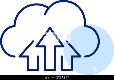 Wolke und Pfeile nach oben. Dateisynchronisierung mit moderner digitaler Technologie. Symbol für Pixelperfekte, bearbeitbare Kontur Stock Vektor