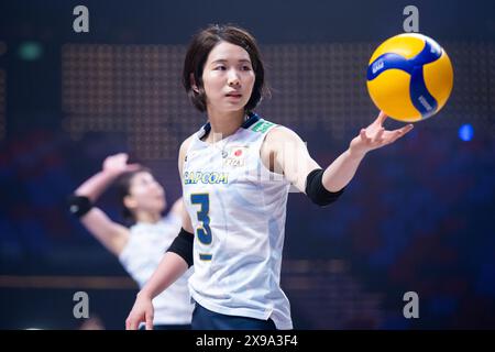 Macau, China. 30. Mai 2024. Nishida Sarina aus Japan wärmt sich vor dem Vorspiel zwischen Japan und Frankreich bei der Women's Volleyball Nations League 2024 Macao in Macao, Südchina, am 30. Mai 2024 auf. Quelle: Cheong Kam Ka/Xinhua/Alamy Live News Stockfoto