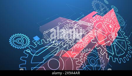 Abstrakter technologischer Hintergrund mit glühenden Zahnrädern. Vektor Stock Vektor