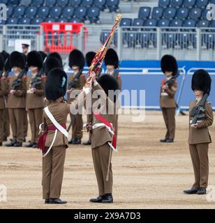 Horse Guards Parade, London, Großbritannien. 30. Mai 2024. Der Brigade Major’s Review of the Trooping of the Colour for the King’s Birthday Parade findet in Horse Guards statt. Diese „Khaki-Probe“ ist die letzte Inspektion der Truppen und Pferde, die am 15. Juni die offizielle Geburtstagsparade des Königs überbringen werden, und ist die erste Gelegenheit, die Parade in ihrer Gesamtheit zu sehen. Der Chefinspektor des Tages ist der Mann, der das diesjährige Spektakel entworfen hat, der Brigade-Major der Haushaltsabteilung, Oberstleutnant James Shaw. Quelle: Malcolm Park/Alamy Live News Stockfoto