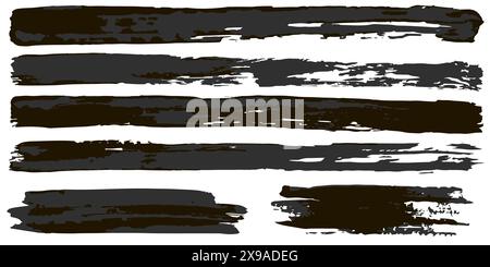 Vektorsatz von Pinselstrichen mit Grunge-Aquarellen. Schwarze Sammlung von schwarzen Vektor-Acrylfarben-Strichen isoliert auf weißem Hintergrund. Pinselstriche, STA Stock Vektor