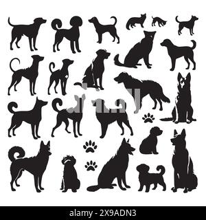 Silhouette Set von Hunden. Vektor-isolierte Abbildung Stock Vektor