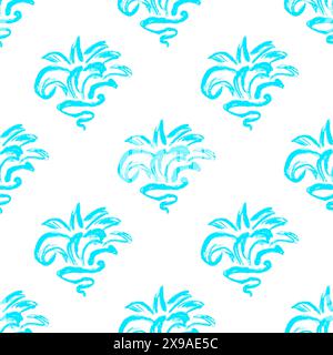Blaue Blumen. Nahtloses Muster. Kinderzeichnungen mit Wachsmalstiften. Druck für Stoffdesign, Textil, Stoff, Tapete, Verpackung Stock Vektor