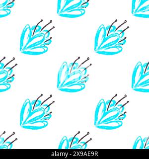Blaue Blumen. Nahtloses Muster. Kinderzeichnungen mit Wachsmalstiften. Druck für Stoffdesign, Textil, Stoff Stock Vektor