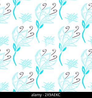 Nahtloses Muster. Blaue Blumen. Kinderzeichnungen mit Wachsmalstiften. Für Stoffdesign drucken Stock Vektor