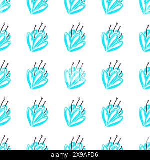 Nahtloses Muster. Blaue Blumen. Kinderzeichnungen mit Wachsmalstiften. Druck für Stoffdesign, Textil, Stoff, Tapeten, Geschenkpapier Stock Vektor