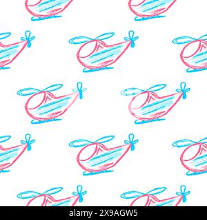 Nahtloses Spielzeugmuster. Hubschrauber. Kinderzeichnungen mit Wachsmalstiften. Druck für Stoffdesign, Textil, Stoff Stock Vektor