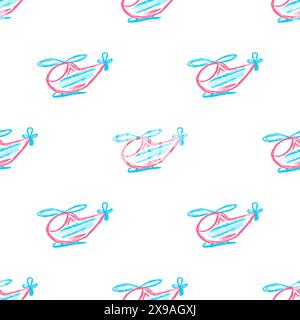 Nahtloses Spielzeugmuster. Hubschrauber. Kinderzeichnungen mit Wachsmalstiften. Druck für Stoffdesign, Textil Stock Vektor