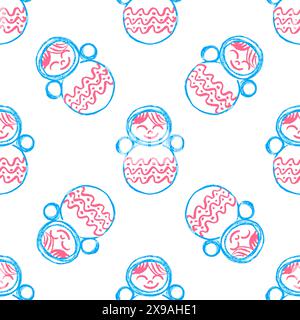 Nahtloses Spielzeugmuster. Becher. Kinderzeichnungen mit Wachsmalstiften. Druck für Stoffdesign, Textil Stock Vektor
