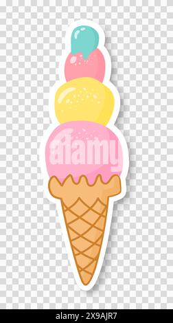 Ein farbiger Aufkleber mit einem Cartoon-Eis auf transparentem Hintergrund. Stock Vektor