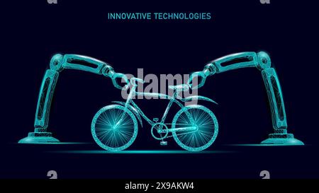 3D-E-Bike mit niedrigem Poly-Design. Moderne Transportlieferung. Outdoor Sport Aktivität umweltfreundliches Fahrrad polygonale Poster Vektor Illustration Stock Vektor