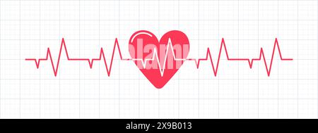 Elektrokardiogramm-Konzept. EKG, Linienzeichnung Herzpuls. Herzschlag, Kardiogramm, Wellensignal. Gesundheitswesen, medizinischer Hintergrund. Thermische Aufzeichnungstabelle Stock Vektor