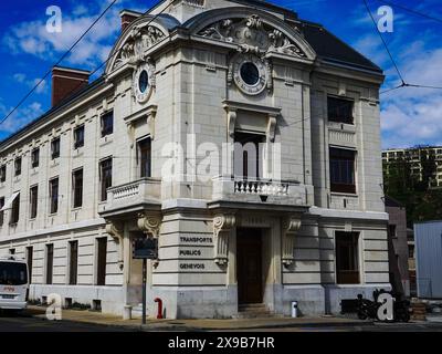 Jonction Wartungszentrum, Firmengebäude für die Transports Publics Genevois, die Verkehrsabteilung für Genf, Schweiz. Stockfoto