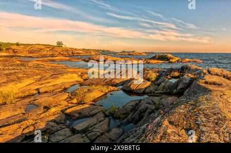 Landschaft mit Spießen am Ladoga-See Stockfoto