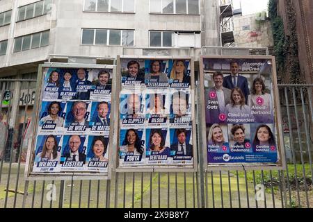 Ixelles, Belgien. 30. Mai 2024. Plakate über den Wahlkampf für die anstehenden Bundes- und europawahlen in Brüssel, Belgien am 30. Mai 2024. Quelle: ALEXANDROS MICHAILIDIS/Alamy Live News Stockfoto