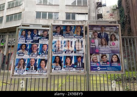 Ixelles, Belgien. 30. Mai 2024. Plakate über den Wahlkampf für die anstehenden Bundes- und europawahlen in Brüssel, Belgien am 30. Mai 2024. Quelle: ALEXANDROS MICHAILIDIS/Alamy Live News Stockfoto