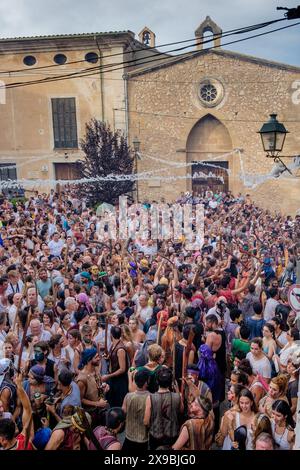 plaza de Sant Jordi, Moros y cristianos, Fiesta de La Patrona, Pollença, ,Mallorca, balearen, Spanien Stockfoto