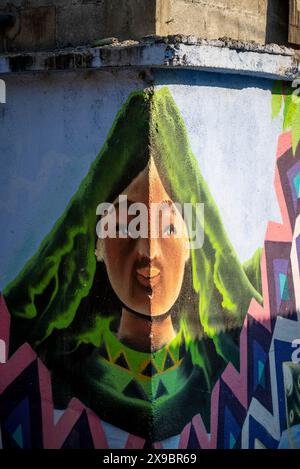 Wandgemälde im Maya-Teil von San Marcos La Laguna, Lake Atitlan, Guatemala Stockfoto