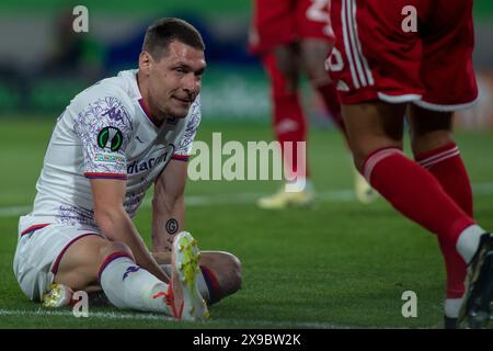 ATHEN, GRIECHENLAND - 29. MAI: Andrea Belotti von ACF Fiorentina reagiert beim Endspiel der UEFA Europa Conference League 2023/24 zwischen Olympiacos FC und ACF Fiorentina in der AEK Arena am 29. Mai 2024 in Athen. (Foto von MB-Medien) Stockfoto