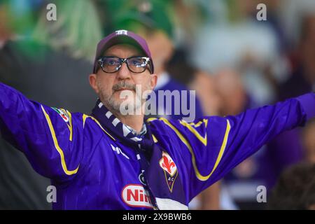 ATHEN, GRIECHENLAND - 29. MAI: ACF Fiorentina Fan beim Endspiel der UEFA Europa Conference League 2023/24 zwischen Olympiacos FC und ACF Fiorentina in der AEK Arena am 29. Mai 2024 in Athen. (Foto von MB-Medien) Stockfoto