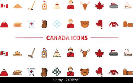 Satz farbiger Symbole für kanada Vektor-Illustration Stock Vektor