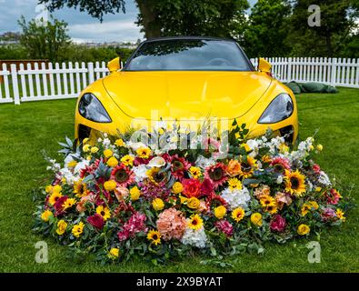 Royal Botanic Gardens, Edinburgh, Schottland, Großbritannien, 30. Mai 2024. Fleurs de Ville Artiste feiert Blumenschmuck talentierter Floristen, die schottische Lieblingsfiguren wie Robert Burns, Billy Connolly, Alexander McQueen, Charles Rennie Mackintosh, Annie Lennox, John Byrne, Nicola Benedetti, Bonnie Prince Charlie. Die Show beginnt morgen bis 9. Juni. Quelle: Sally Anderson/Alamy Live News Stockfoto