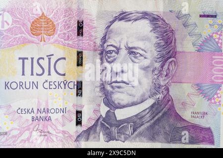 Porträt von Frantisek Palacky auf einer tschechischen Kronen-Banknote. Stockfoto