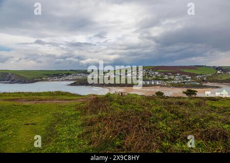 Blick zurück nach Bigbury in Devon, von Burgh Island Stockfoto