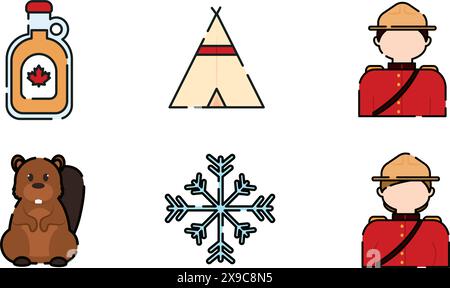 Satz farbiger Symbole für kanada Vektor Stock Vektor