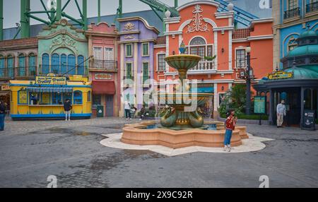 Der Outdoor-Freizeitpark Genting Sky Welten in Genting Highlands, Pahang, Malaysia zeigt die Gegend um Rio mit Brunnen Stockfoto