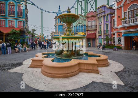 Der Outdoor-Freizeitpark Genting Sky Welten in Genting Highlands, Pahang, Malaysia zeigt die Gegend um Rio mit Brunnen Stockfoto