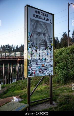 Es gibt einen Park, der dem verstorbenen Kurt Cobain in seiner Heimatstadt Aberdeen, Washington, geweiht ist. Stockfoto