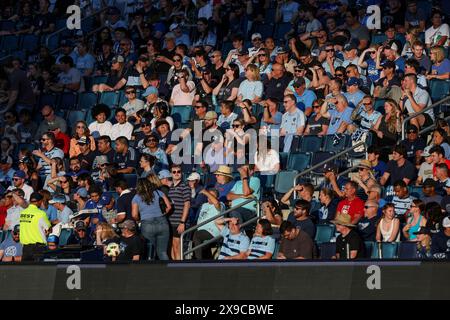 Kansas City, KS, USA. Mai 2024. Fans sehen das Spiel zwischen dem sportlichen Kansas City und dem Vancouver Whitecaps FC im Children's Mercy Park in Kansas City, KS. David Smith/CSM/Alamy Live News Stockfoto