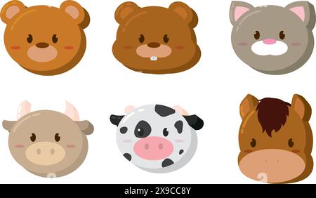 Set von Kawaii Animal Emoticons Vektor Stock Vektor