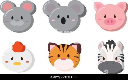 Set von Kawaii Animal Emoticons Vektor Stock Vektor