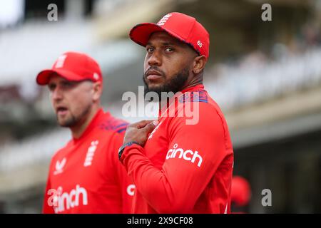 London, Großbritannien. 30. Mai 2024. England Chris Jordan während des Spiels England gegen Pakistan Cricket 4th Vitality T20 International Series im Kia Oval, London, England, Großbritannien am 30. Mai 2024 Credit: Every Second Media/Alamy Live News Stockfoto