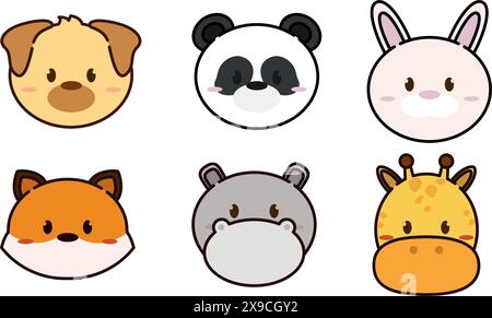 Set von Kawaii Animal Emoticons Vektor Stock Vektor