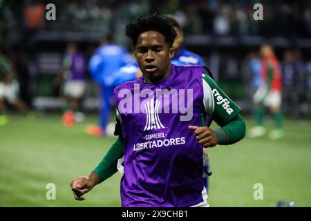 Sao Paulo, Brasilien. 30. Mai 2024. Endrick von Palmeiras während der Aufwärmphase vor dem Spiel gegen San Lorenzo in der 6. Runde der Gruppenphase des CONMEBOL Libertadores Cup im Allianz Parque östlich von São Paulo am Donnerstag, den 30. Mai 2024. Der Athlet verabschiedet sich von Palmeiras, um sich Real Madrid in Spanien anzuschließen. Credit: Brazil Photo Press/Alamy Live News Stockfoto