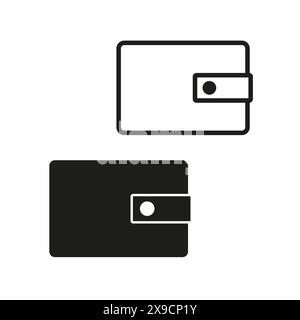 Vektorsymbole für Brieftaschen. Symbole für persönliche Finanzen. Geldbeutel umrissen und gefüllt. Stock Vektor