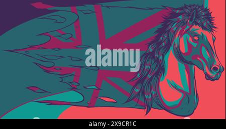 vektordarstellung eines Pferdekopfes mit britischer Flagge Stock Vektor