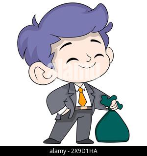 Der Junge, der einen Anzug trägt, ist erfolgreich, reich und glücklich Stock Vektor