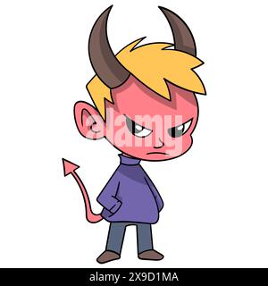 Der Junge wird zum gehörnten Teufel, wenn er wütend und rachsüchtig ist Stock Vektor