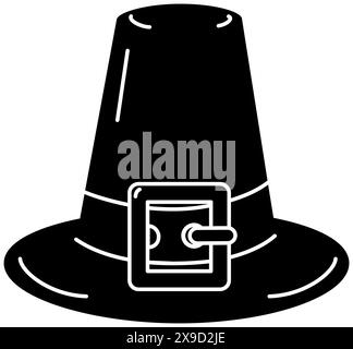 Pilgerhut Klassisches Symbol für Erntedankfest Silhouette Zeichnung Schwarz-weiß Logo Icon Design Idee isolieren EPS Vektorkarten, Poster, Banner, Broschüre, Grüße, Einladung, Preisschild, Etikett oder Web Stock Vektor